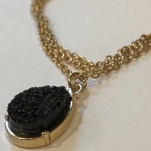 NEW gold BLACK Druzy crystal drop Pendant necklace